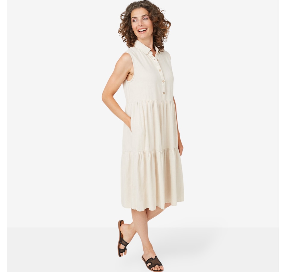 Image 102502_LIN.jpg, Product 102-502 / Price $49.88, Red Coral Collared Button Front Tank Dress from Red Coral Fashions on TSC.ca's Fashion department