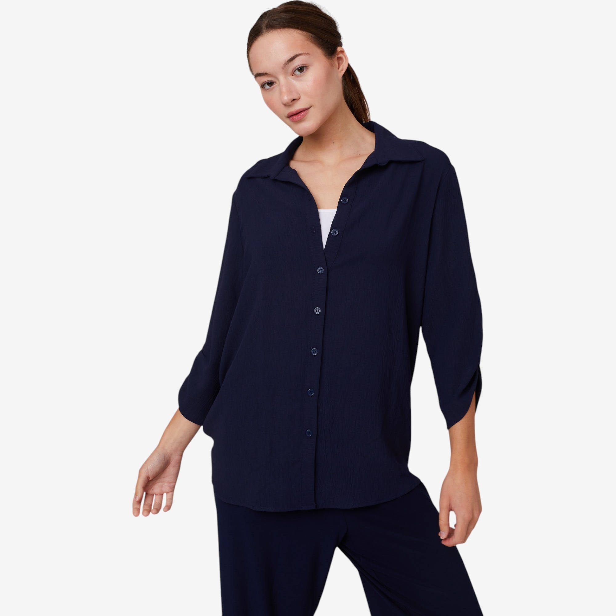 Kim & Co. Crinkle Poplin 3/4 Ruched Sleeve Emma Shirt - TSC.ca
