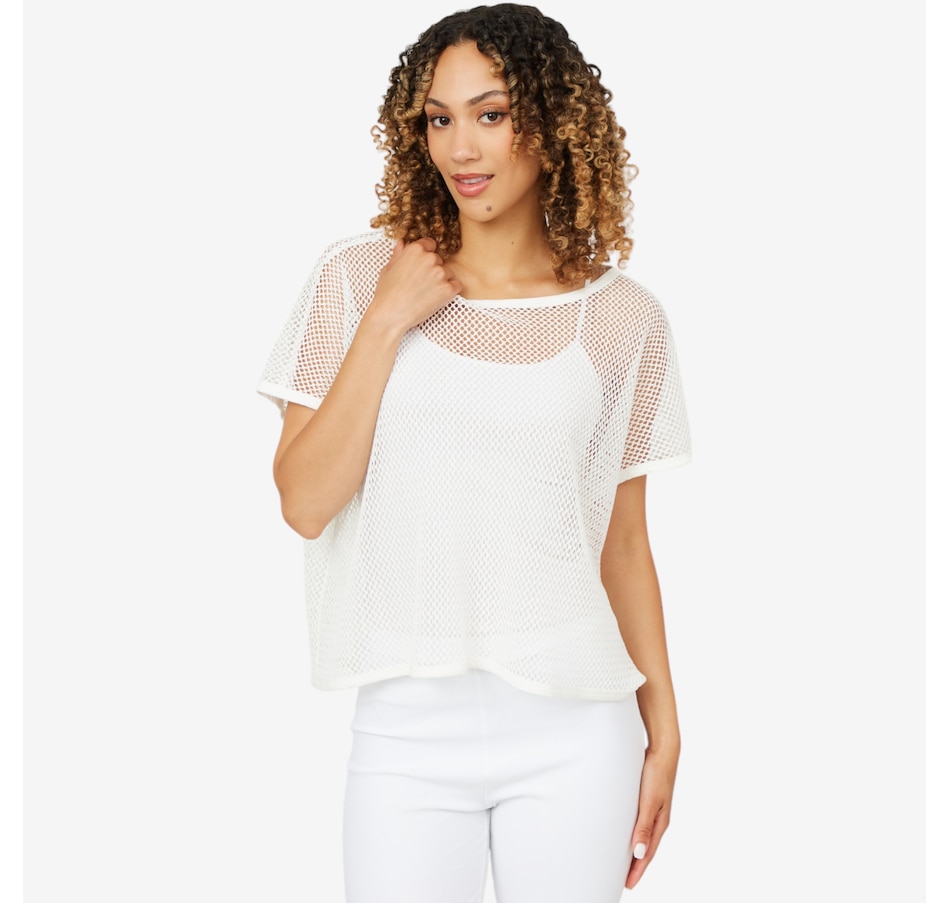 Image 102577_IVR.jpg, Product 102-577 / Price $17.33, Mr. Max Open Knit Short Sleeve Top from Mr. Max on TSC.ca's Fashion department