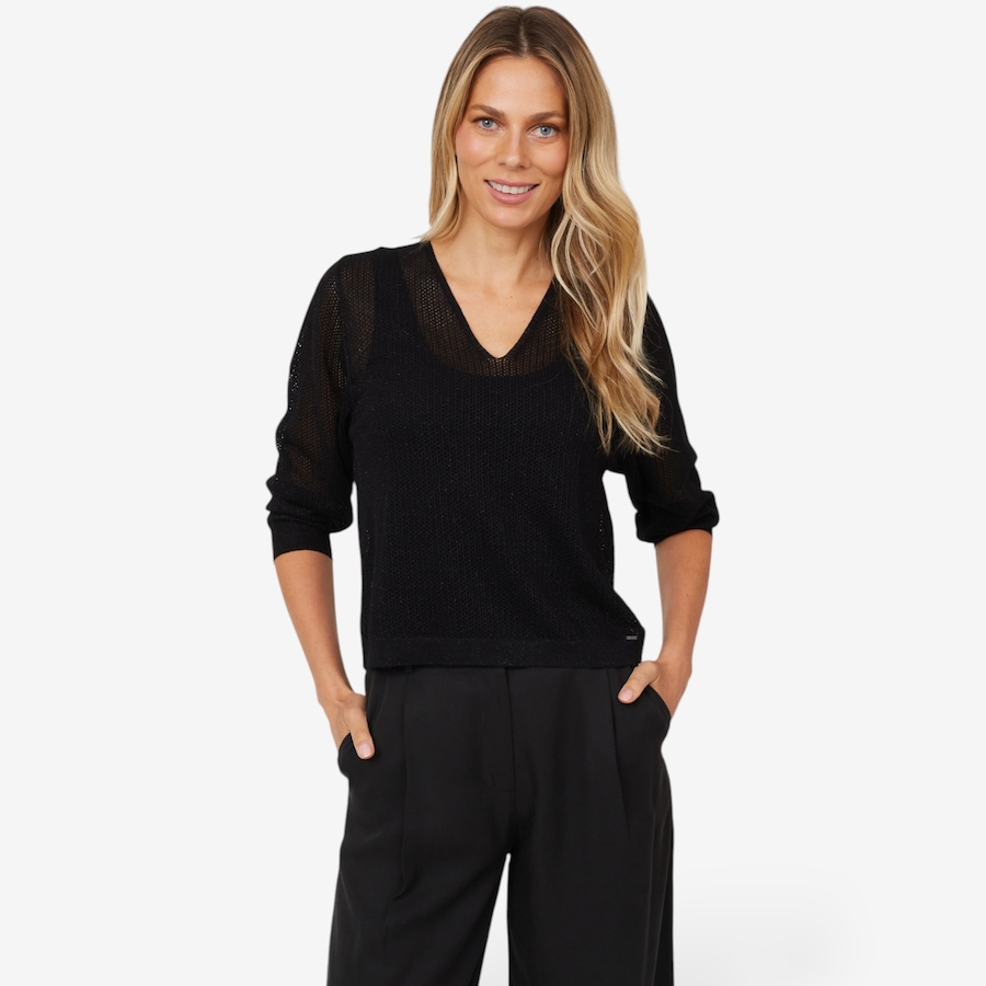 Image 102635_BLK.jpg, Product 102-635 / Price $39.33, Aggel Knitwear Lurex Long Sleeve V-Neck Pullover from Aggel on TSC.ca's Fashion department