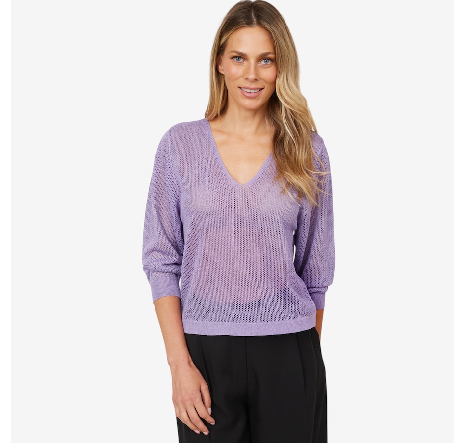 Image 102635_LLC.jpg, Product 102-635 / Price $39.33, Aggel Knitwear Lurex Long Sleeve V-Neck Pullover from Aggel on TSC.ca's Fashion department