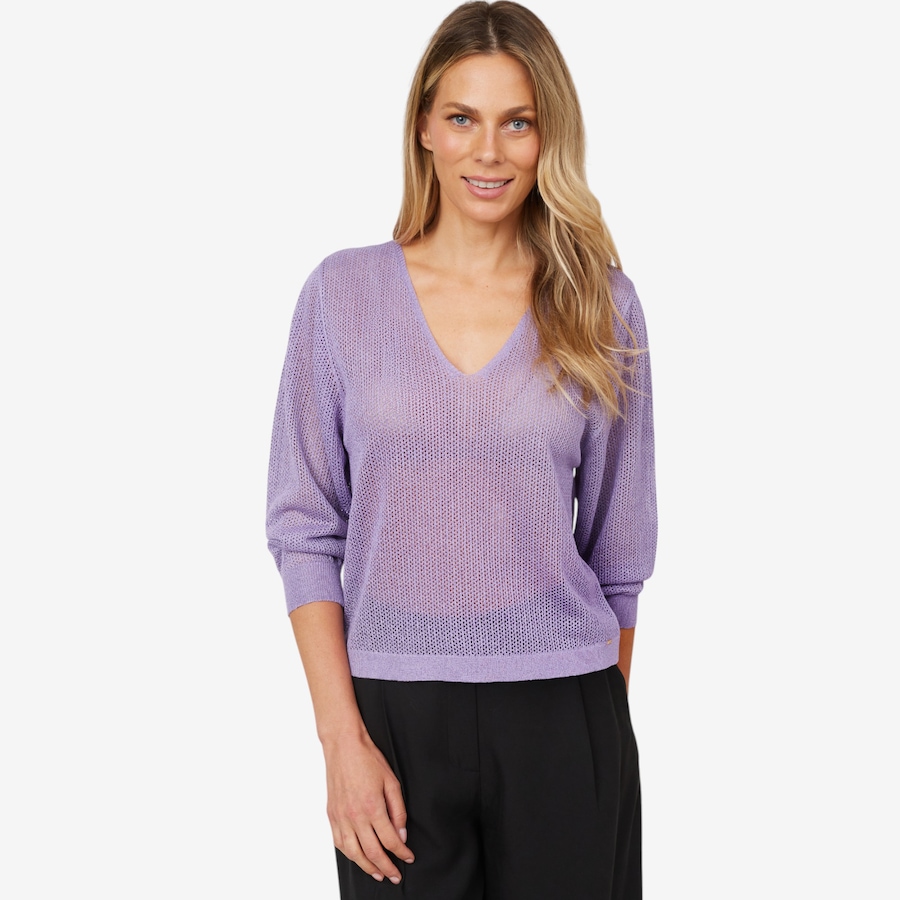 Image 102635_LLC.jpg, Product 102-635 / Price $39.33, Aggel Knitwear Lurex Long Sleeve V-Neck Pullover from Aggel on TSC.ca's Fashion department