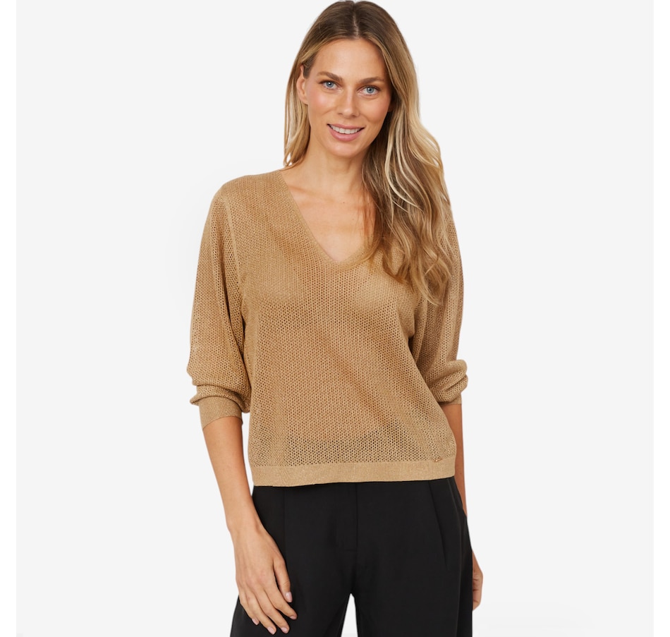Image 102635_TAGLD.jpg, Product 102-635 / Price $39.33, Aggel Knitwear Lurex Long Sleeve V-Neck Pullover from Aggel on TSC.ca's Fashion department