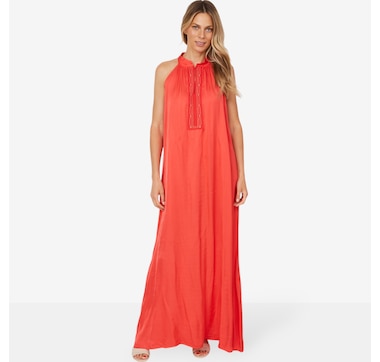 Aggel Knitwear Satin Maxi Dress with Knitted Details