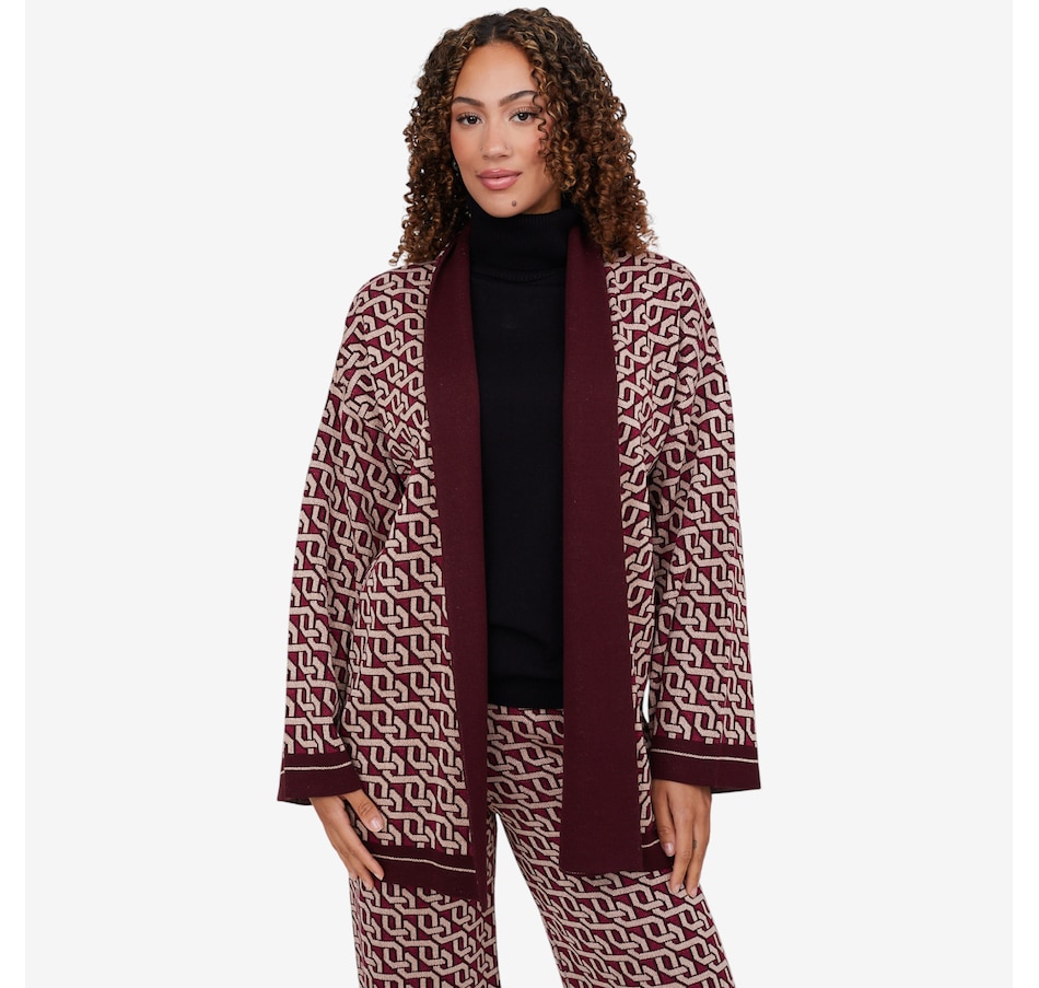 Image 102720_ALTMORE4.jpg, Product 102-720 / Price $159.99, Aggel Lurex Wool Blend Jacquard Cardigan from Aggel on TSC.ca's Fashion department