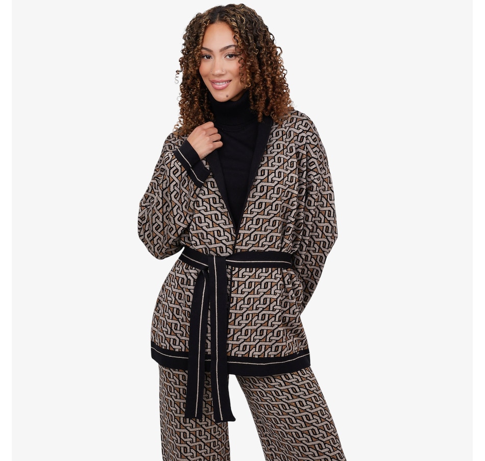 Image 102720_BLK.jpg, Product 102-720 / Price $159.99, Aggel Lurex Wool Blend Jacquard Cardigan from Aggel on TSC.ca's Fashion department