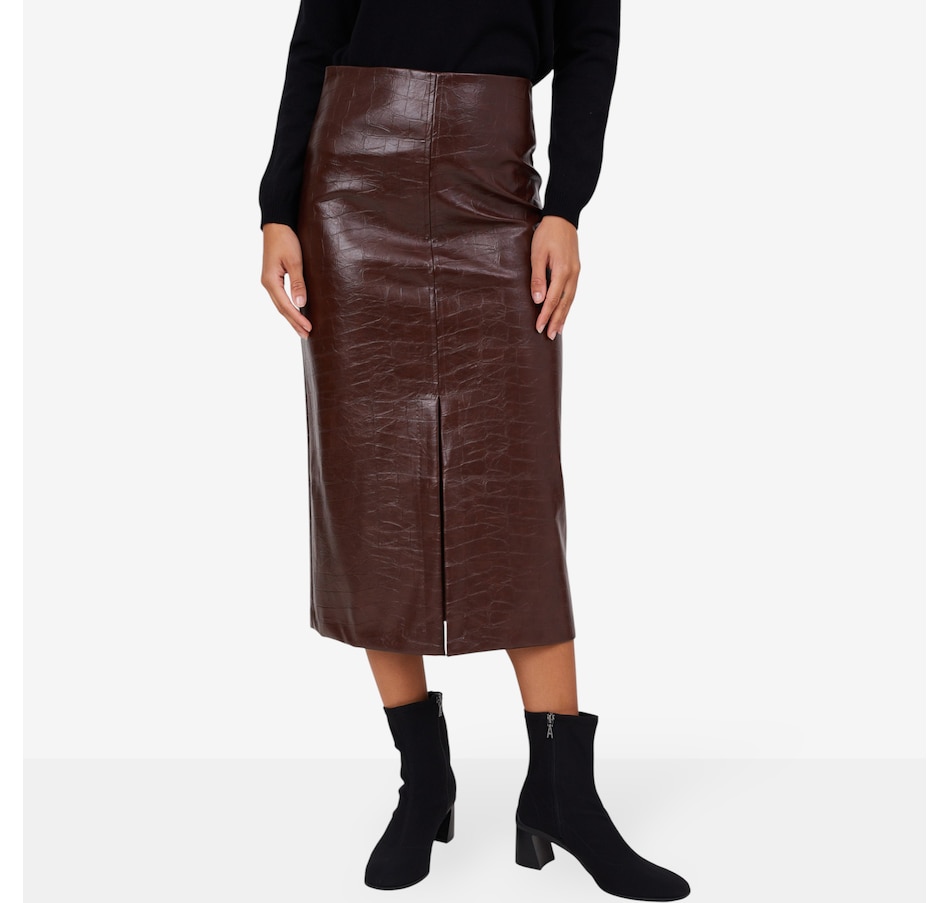 Image 102728_BRN.jpg, Product 102-728 / Price $129.99, Aggel Faux Croco Leather Skirt from Aggel on TSC.ca's Fashion department
