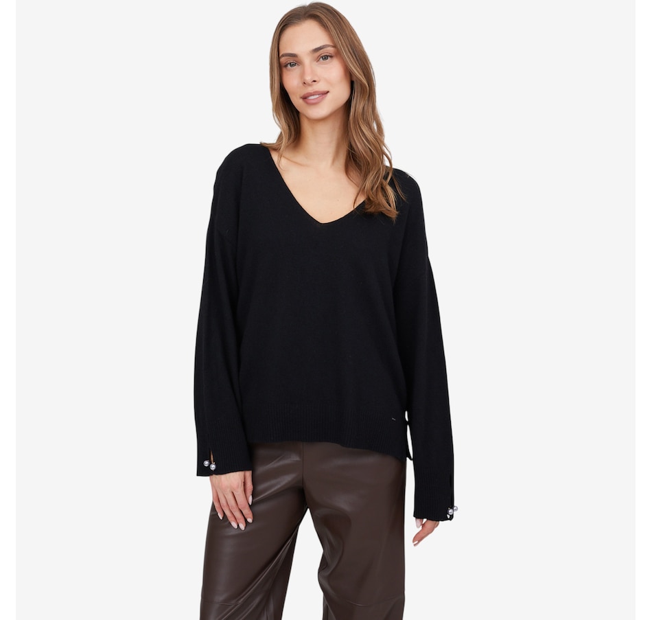 Image 102730_BLK.jpg, Product 102-730 / Price $64.88, Aggel Wool Blend V-Neck Relaxed Fit Sweater from Aggel on TSC.ca's Fashion department