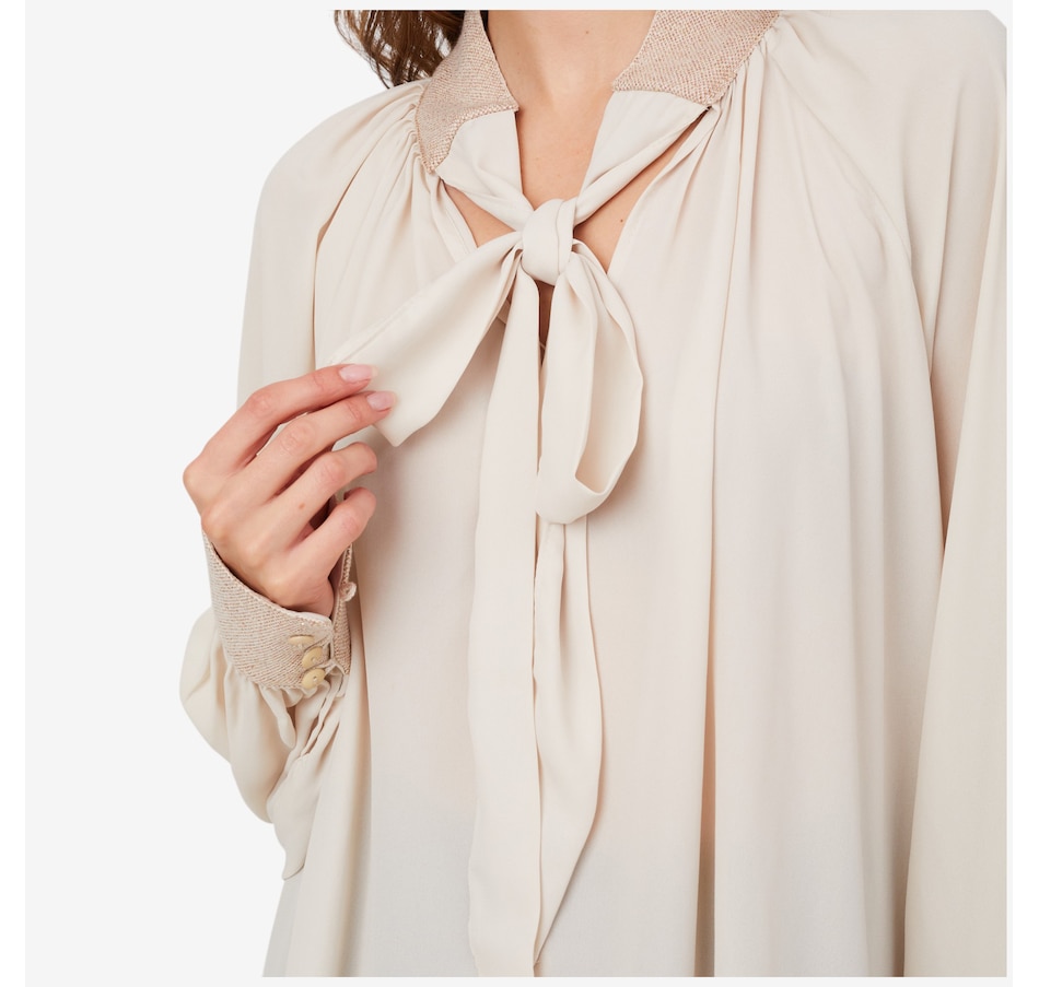 Image 102736_ALTMORE1.jpg, Product 102-736 / Price $159.99, Aggel Tie Neck Georgette Blouse with Knitted Details from Aggel on TSC.ca's Fashion department