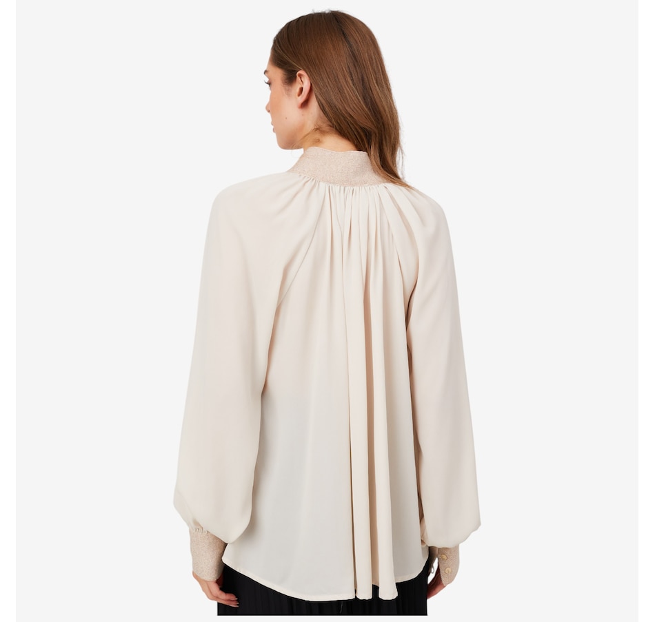 Image 102736_ALTMORE3.jpg, Product 102-736 / Price $159.99, Aggel Tie Neck Georgette Blouse with Knitted Details from Aggel on TSC.ca's Fashion department