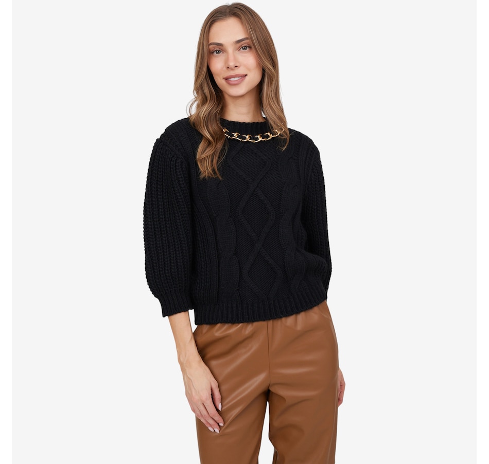 Image 102740_BLK.jpg, Product 102-740 / Price $149.99, Aggel Chain Embellished Chunky Crop Knit Sweater from Aggel on TSC.ca's Fashion department