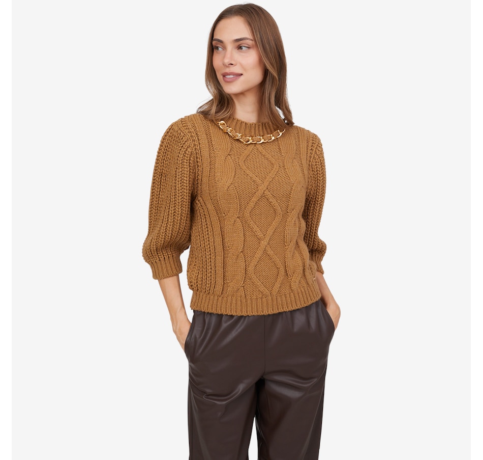 Image 102740_CML.jpg, Product 102-740 / Price $149.99, Aggel Chain Embellished Chunky Crop Knit Sweater from Aggel on TSC.ca's Fashion department