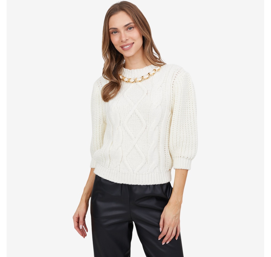Image 102740_IVR.jpg, Product 102-740 / Price $149.99, Aggel Chain Embellished Chunky Crop Knit Sweater from Aggel on TSC.ca's Fashion department