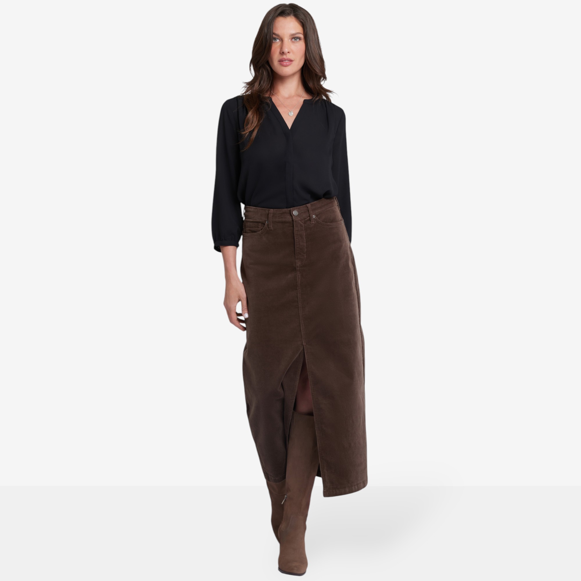 NYDJ Corduroy Long Skirt with Front Slit - TSC.ca