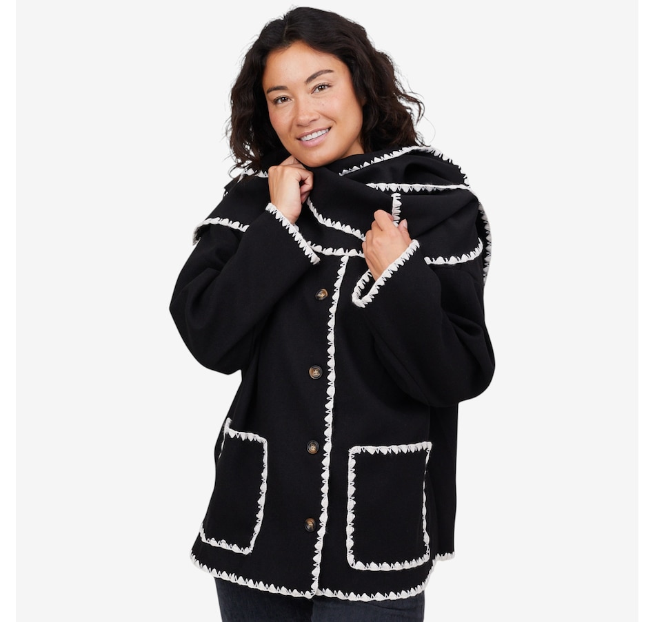 Image 102912_BLK.jpg, Product 102-912 / Price $44.33, M Made In Italy Button Down Coat and Scarf with Decorative Stitching from M Made in Italy on TSC.ca's Fashion department