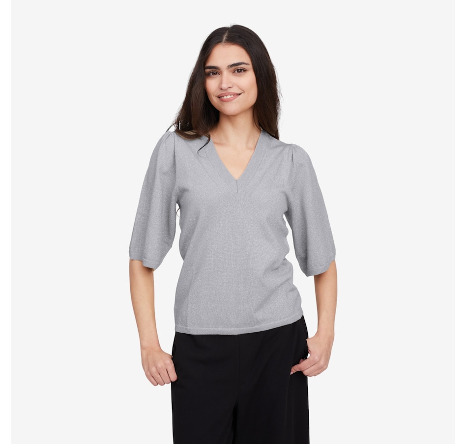 Image 102938_FOGSD.jpg, Product 102-938 / Price $100.00, Peppercorn Glenda Remi Short Sleeve Metallic Knit Top from Peppercorn on TSC.ca's Fashion department