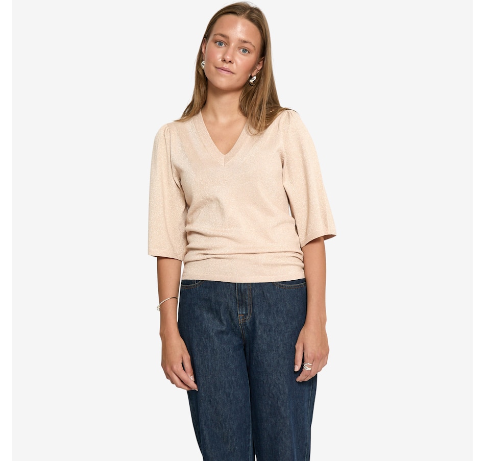 Image 102938_PPNK.jpg, Product 102-938 / Price $100.00, Peppercorn Glenda Remi Short Sleeve Metallic Knit Top from Peppercorn on TSC.ca's Fashion department