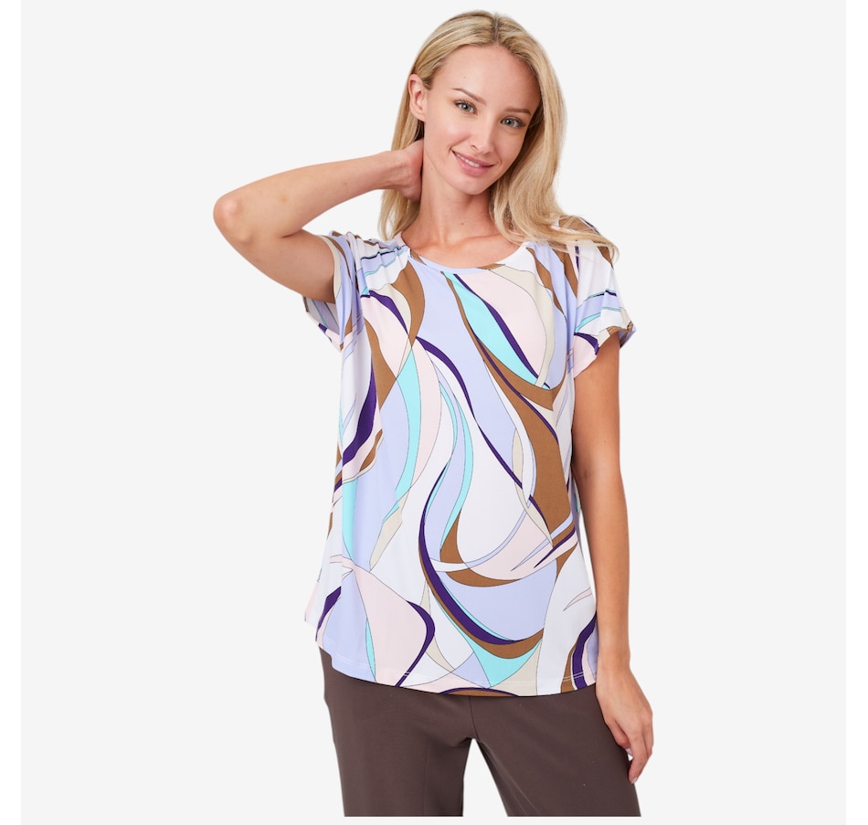 Image 103004_MVMU.jpg, Product 103-004 / Price $34.88, Kim & Co. Printed Brazil Knit Signature Short Sleeve Top from Kim & Co. on TSC.ca's Fashion department