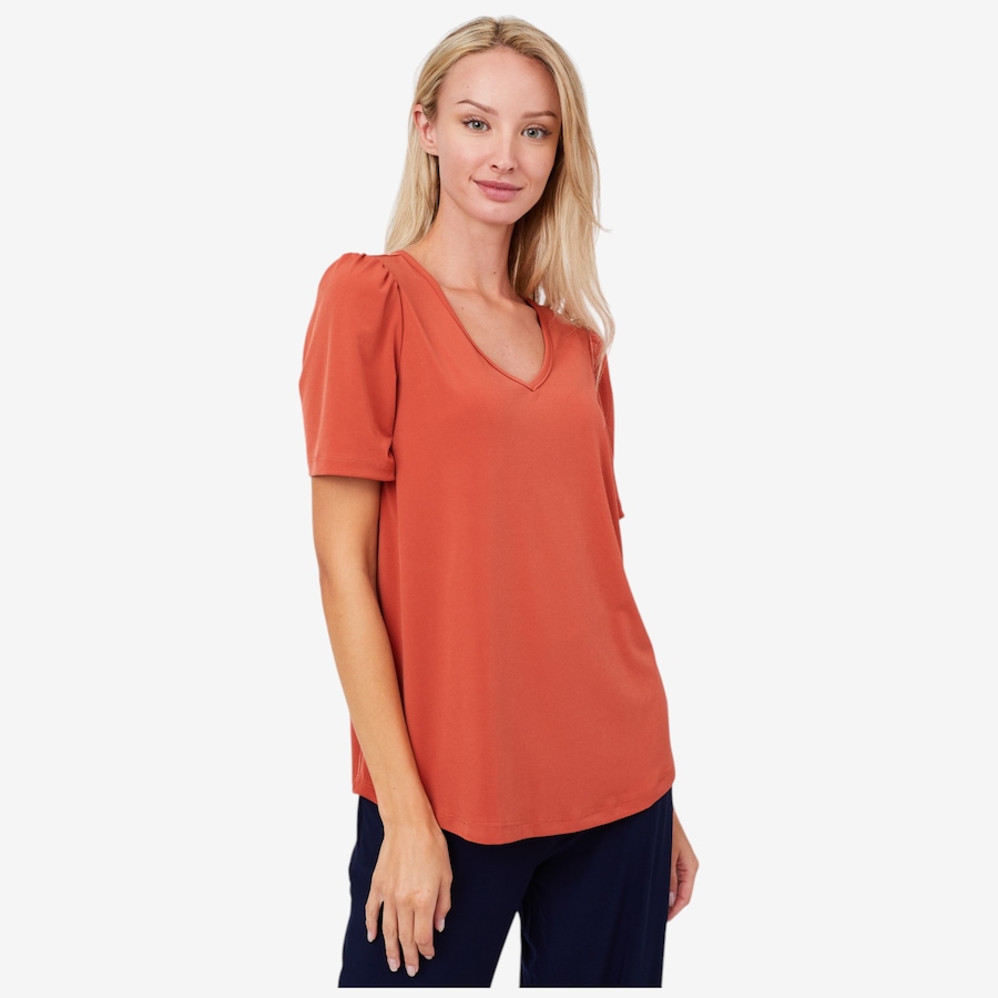 Image 103008_ALTMORE2.jpg, Product 103-008 / Price $19.88, Kim & Co. Brazil Knit Essential Short Sleeve Sweet V-Neck Top from Kim & Co. on TSC.ca's Fashion department