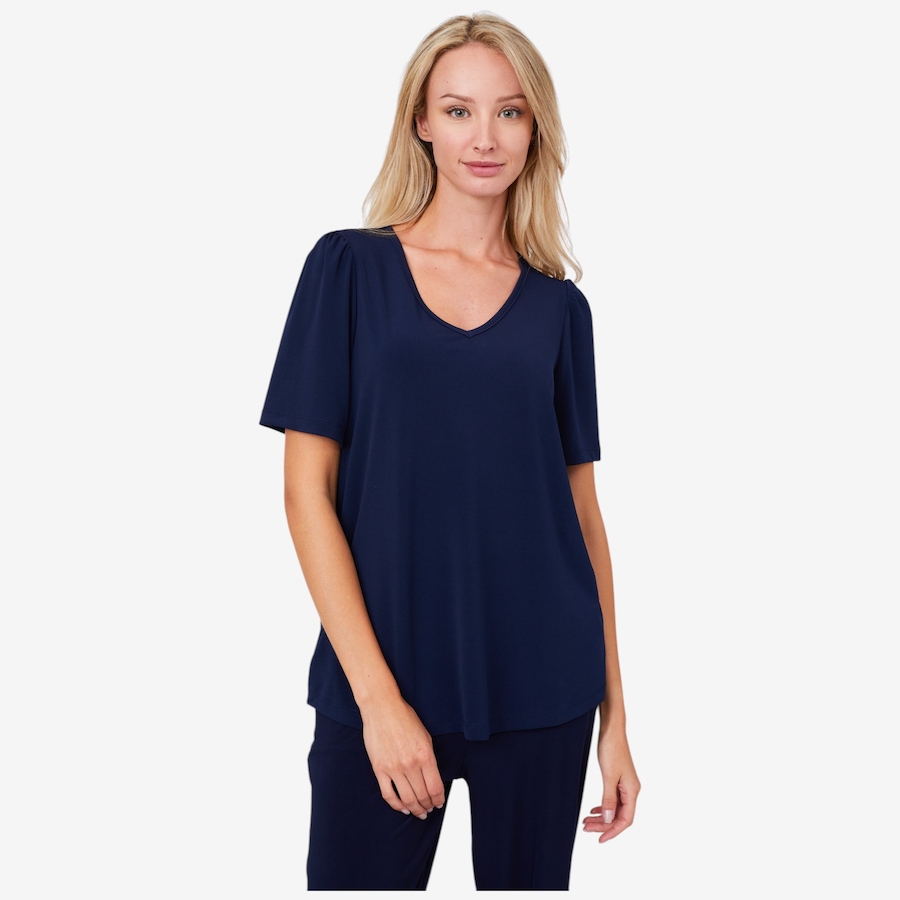 Image 103008_NVY.jpg, Product 103-008 / Price $19.88, Kim & Co. Brazil Knit Essential Short Sleeve Sweet V-Neck Top from Kim & Co. on TSC.ca's Fashion department