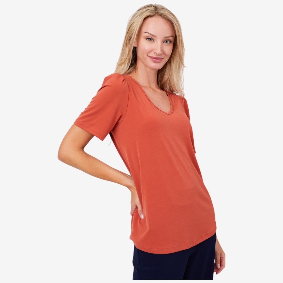 Image 103008_TRRC.jpg, Product 103-008 / Price $19.88, Kim & Co. Brazil Knit Essential Short Sleeve Sweet V-Neck Top from Kim & Co. on TSC.ca's Fashion department