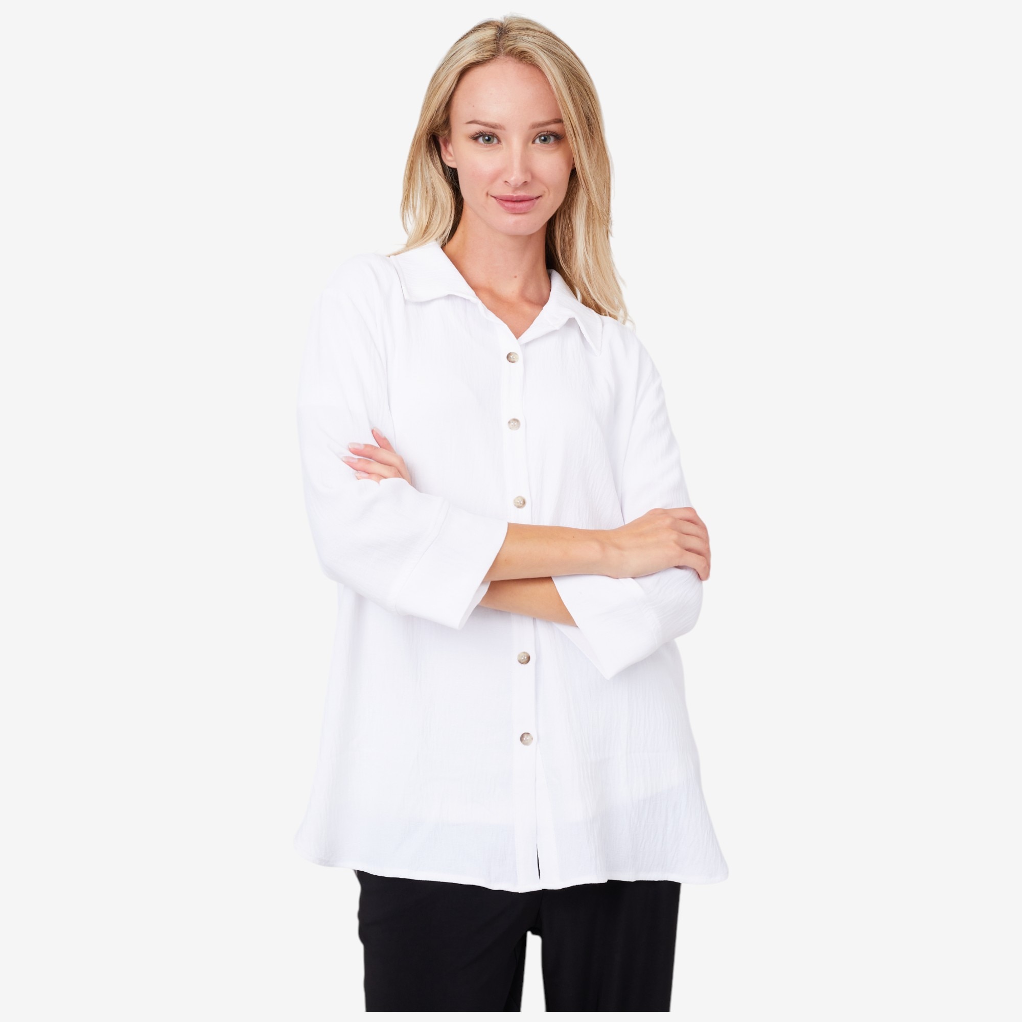 ᗰǐ-ᑕᕼᗩᗰᗩᵕ̈* Kim & Co. Crinkle Poplin Karli Relaxed Shirt with Cuff - TSC.ca