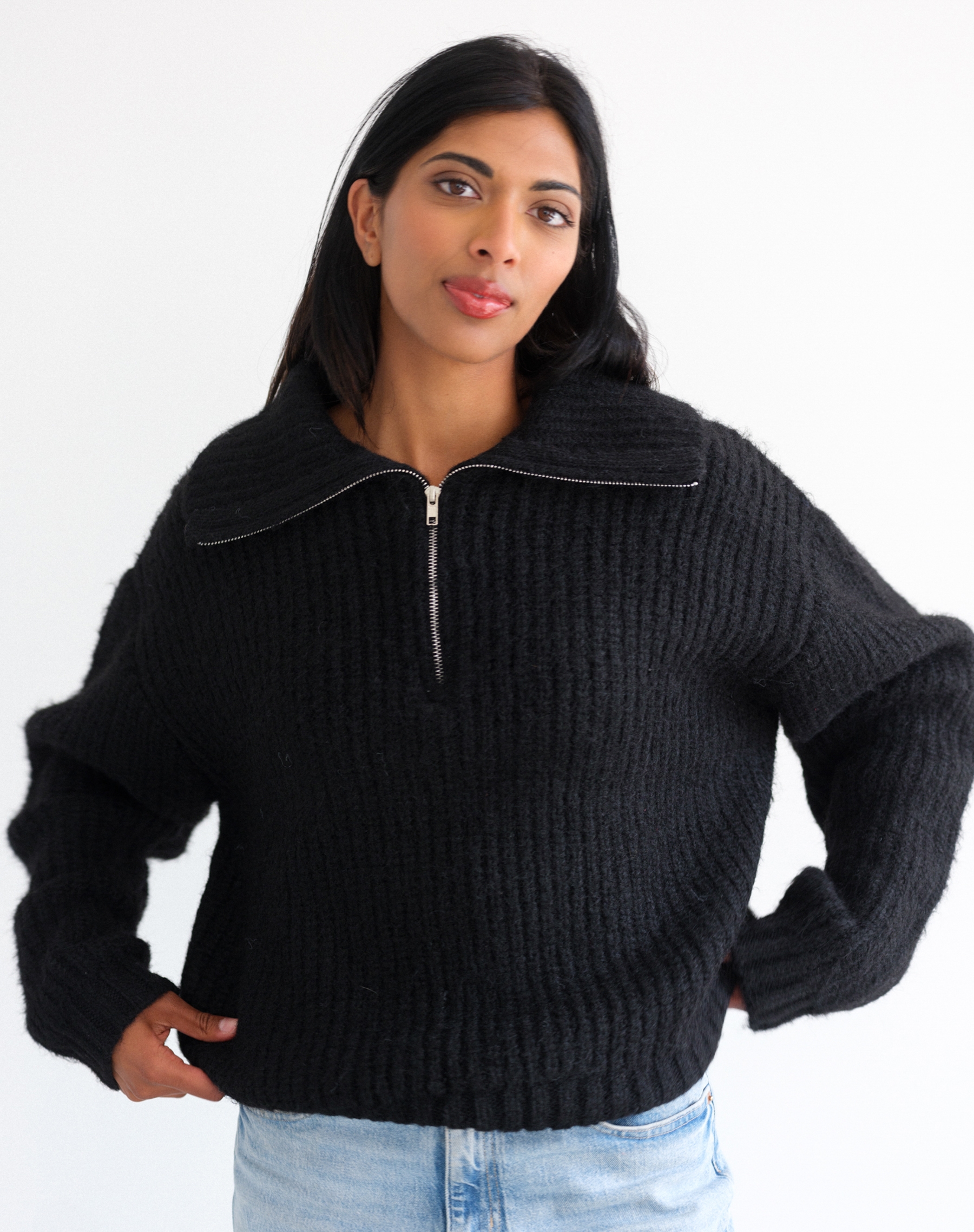 Brunette The Label Half Zip Trucker Neck Sweater - TSC.ca