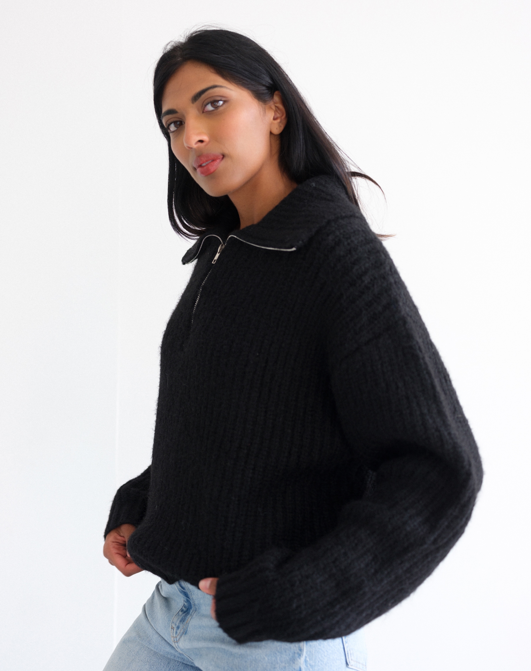 Brunette The Label Half Zip Trucker Neck Sweater - TSC.ca