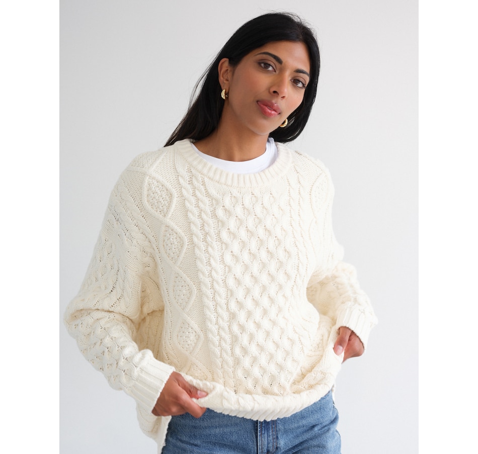 Image 103021_CRM.jpg, Product 103-021 / Price $179.00, Brunette The Label Irish Cable Oversized Sweater from Brunette The Label on TSC.ca's Fashion department
