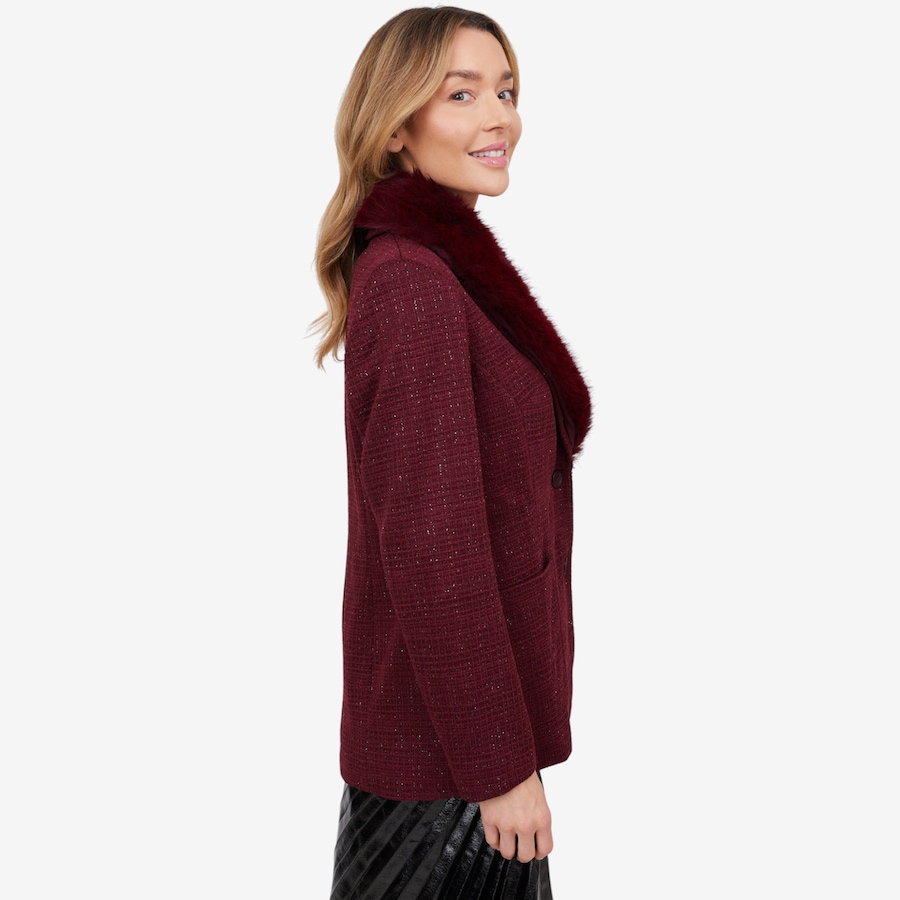 Image 103081_ALTMORE2.jpg, Product 103-081 / Price $89.33, Badgley Mischka Onyx Long Tweed Wrap Blazer with Detachable Fur Collar from Badgley Mischka on TSC.ca's Fashion department