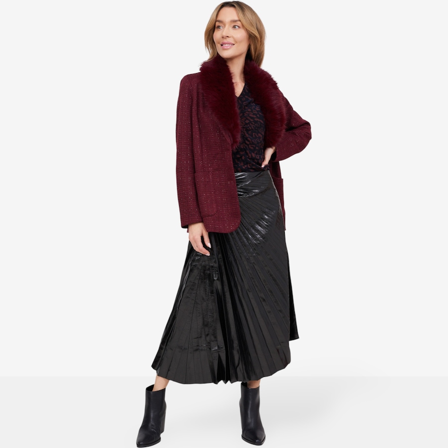Image 103081_ALTMORE4.jpg, Product 103-081 / Price $89.33, Badgley Mischka Onyx Long Tweed Wrap Blazer with Detachable Fur Collar from Badgley Mischka on TSC.ca's Fashion department