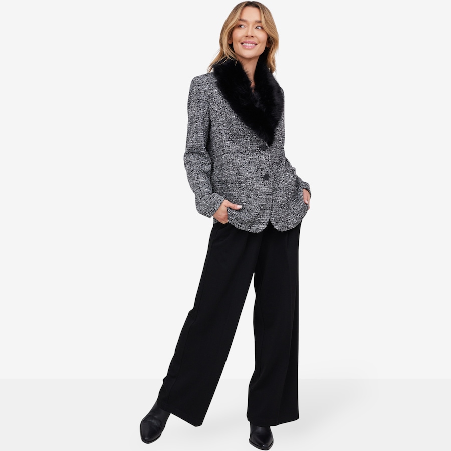 Image 103081_ALTMORE6.jpg, Product 103-081 / Price $89.33, Badgley Mischka Onyx Long Tweed Wrap Blazer with Detachable Fur Collar from Badgley Mischka on TSC.ca's Fashion department