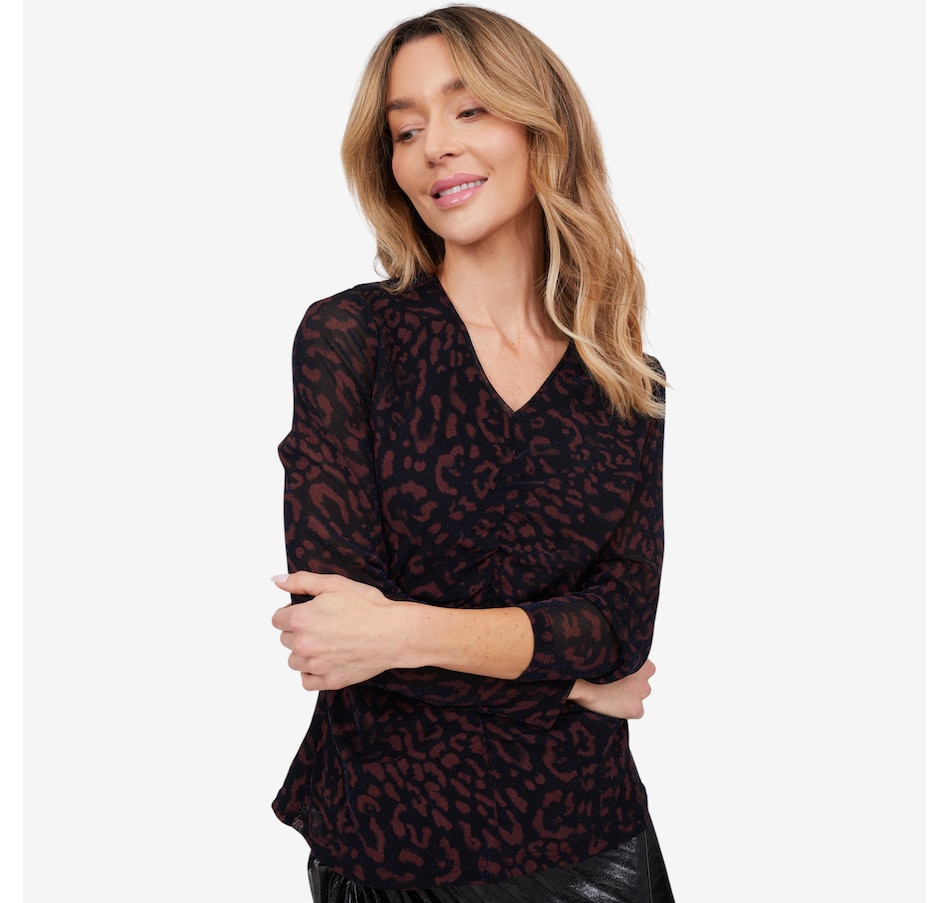 Image 103085_ALTMORE1.jpg, Product 103-085 / Price $49.88, Badgley Mischka Marley Printed Mesh V-Neck Top from Badgley Mischka on TSC.ca's Fashion department