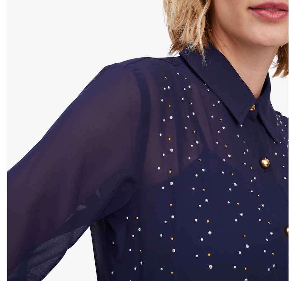 Image 103092_ALTMORE1.jpg, Product 103-092 / Price $119.99, Isaac Mizrahi Chiffon Embellished Button Down Shirt from Isaac Mizrahi New York on TSC.ca's Fashion department