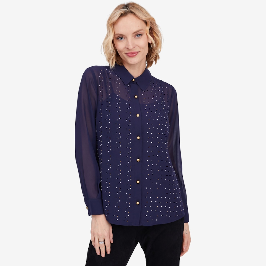 Image 103092_ALTMORE5.jpg, Product 103-092 / Price $19.33, Isaac Mizrahi Chiffon Embellished Button Down Shirt from Isaac Mizrahi New York on TSC.ca's Fashion department