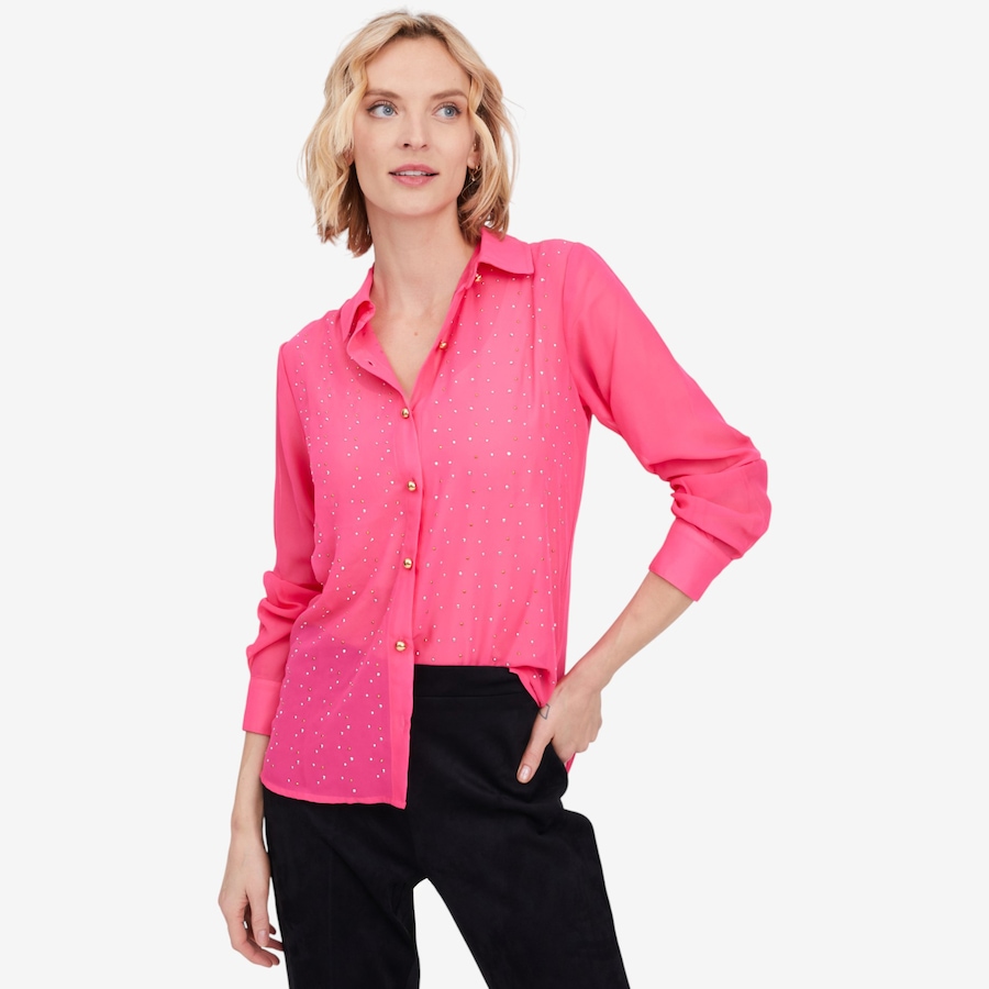 Image 103092_ALTMORE6.jpg, Product 103-092 / Price $19.33, Isaac Mizrahi Chiffon Embellished Button Down Shirt from Isaac Mizrahi New York on TSC.ca's Fashion department