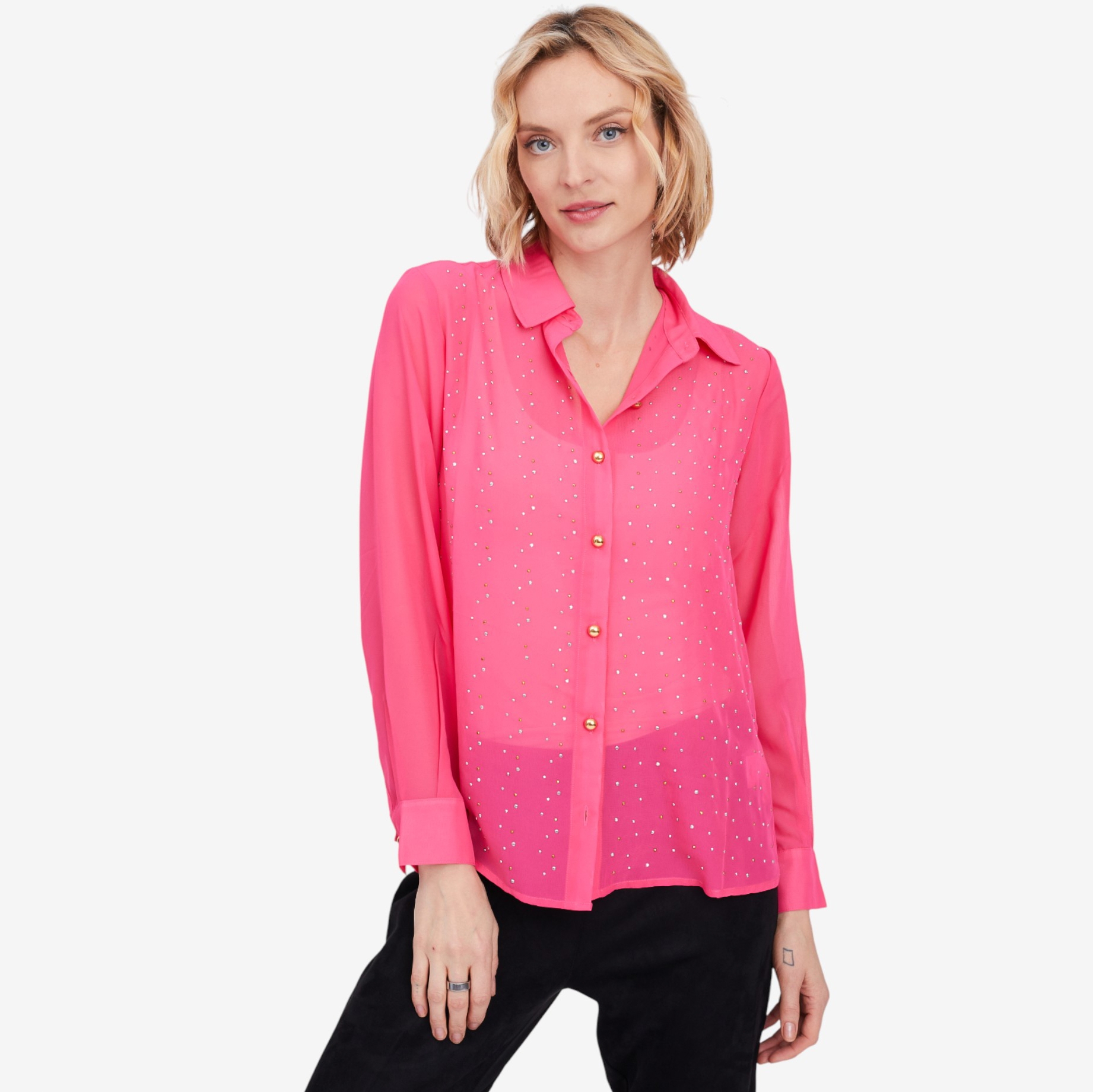 Isaac Mizrahi Chiffon Embellished Button Down Shirt - TSC.ca
