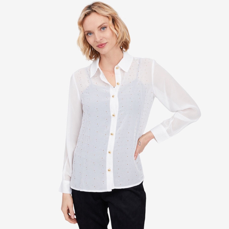 Image 103092_IVR.jpg, Product 103-092 / Price $19.33, Isaac Mizrahi Chiffon Embellished Button Down Shirt from Isaac Mizrahi New York on TSC.ca's Fashion department