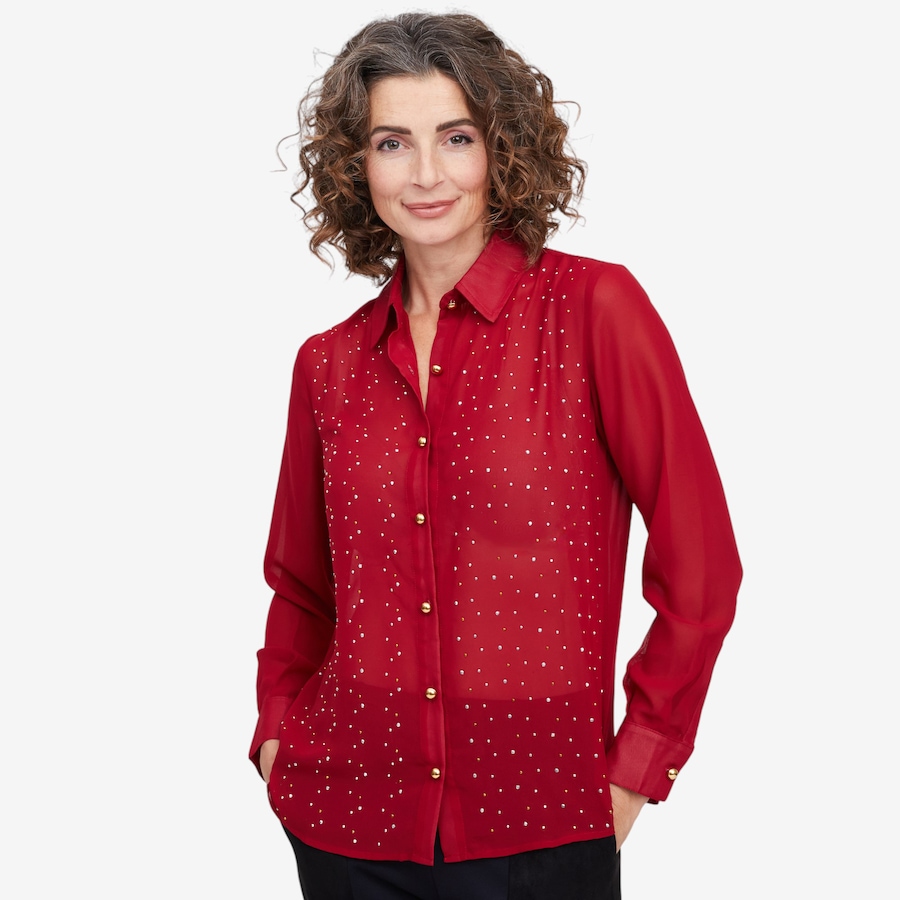 Image 103092_WIN.jpg, Product 103-092 / Price $19.33, Isaac Mizrahi Chiffon Embellished Button Down Shirt from Isaac Mizrahi New York on TSC.ca's Fashion department