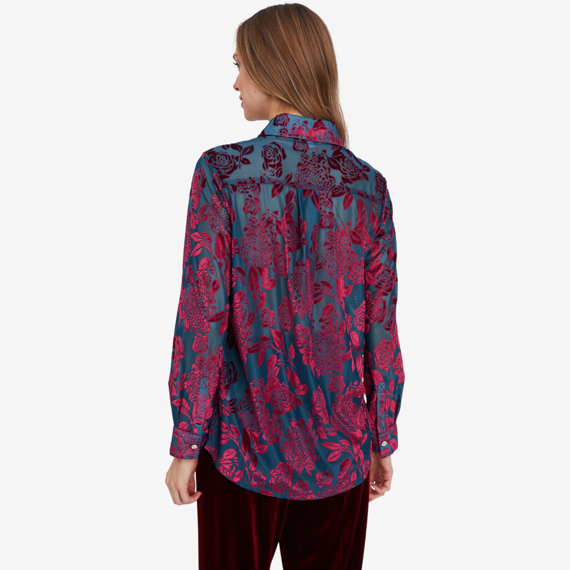 Isaac Mizrahi Burnout Velvet Button Down Blouse - TSC.ca
