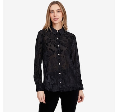 Isaac Mizrahi Burnout Velvet Button Down Blouse