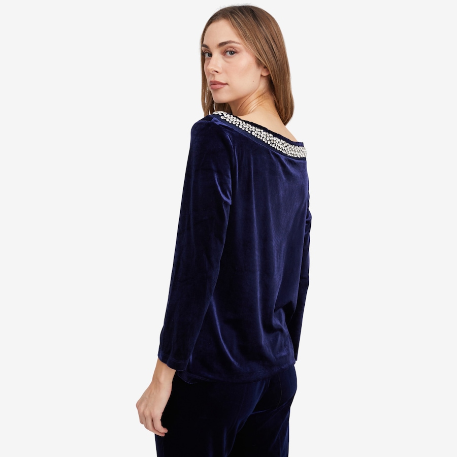 Image 103196_ALTMORE2.jpg, Product 103-196 / Price $29.33, Isaac Mizrahi Embellished Velvet Ballet Neck Top from Isaac Mizrahi New York on TSC.ca's Fashion department