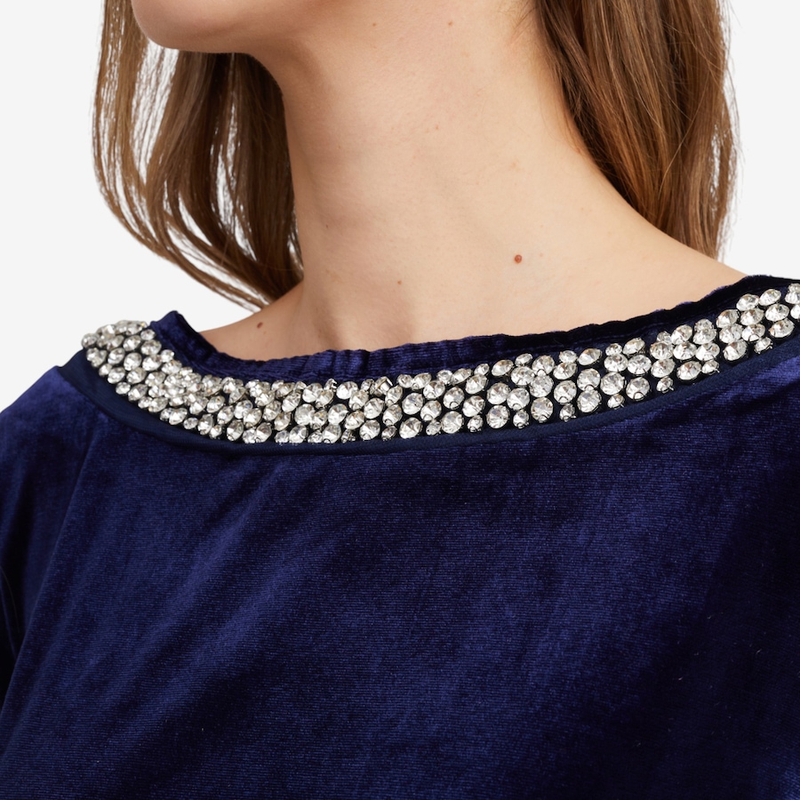 Image 103196_ALTMORE3.jpg, Product 103-196 / Price $29.33, Isaac Mizrahi Embellished Velvet Ballet Neck Top from Isaac Mizrahi New York on TSC.ca's Fashion department
