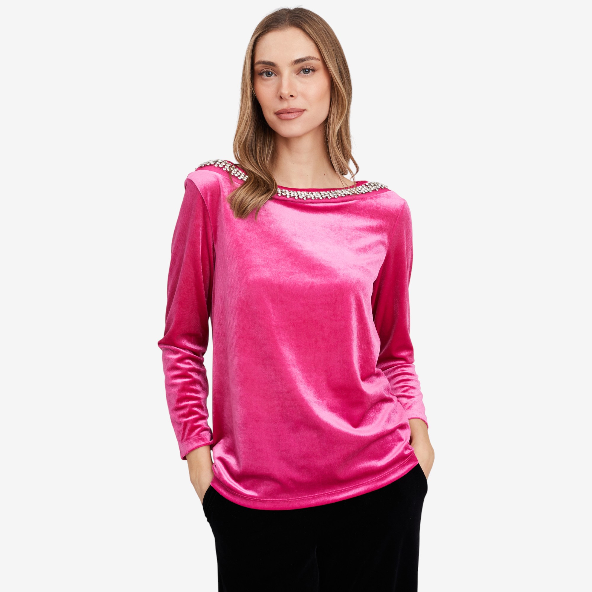Isaac Mizrahi Embellished Velvet Ballet Neck Top - TSC.ca