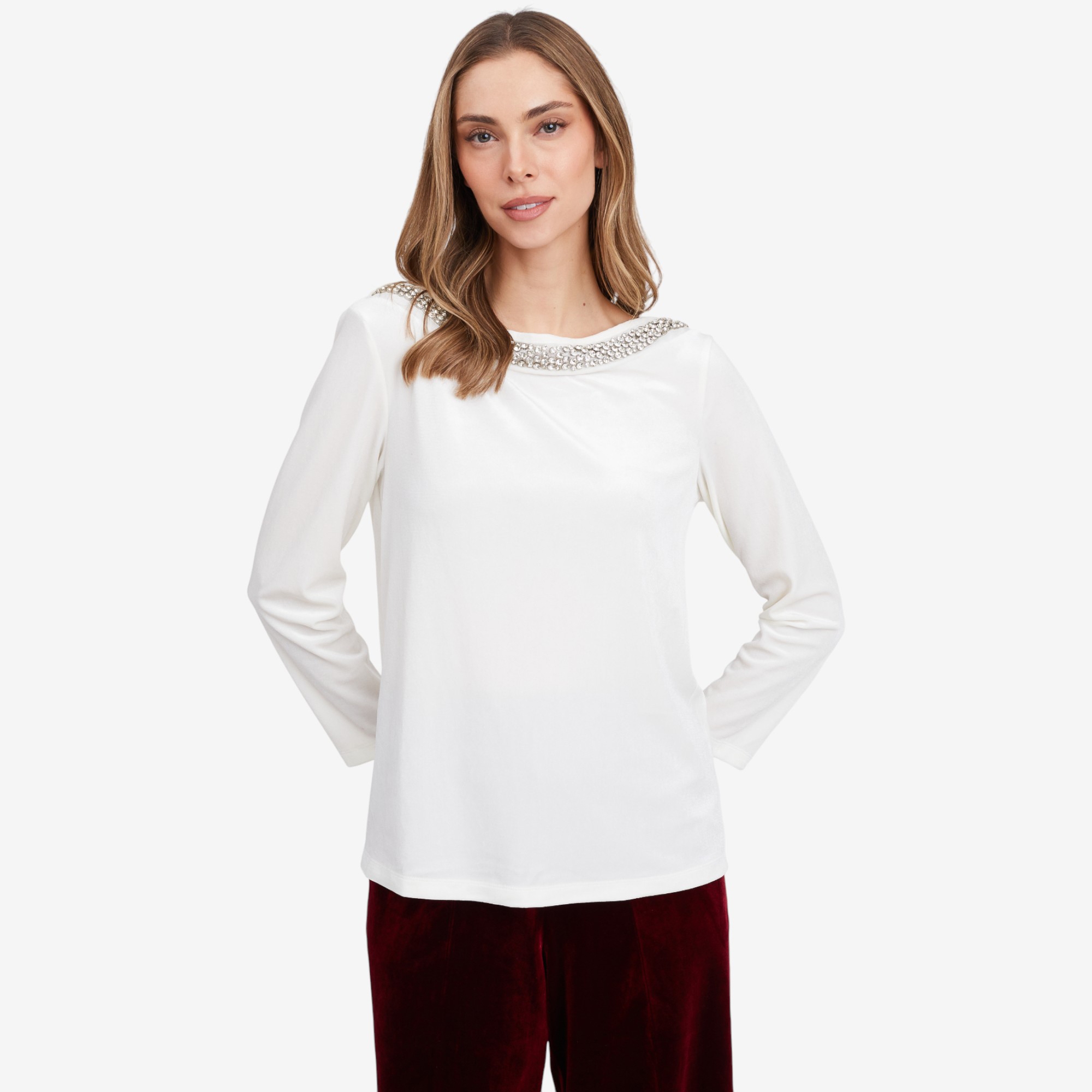 Isaac Mizrahi Embellished Velvet Ballet Neck Top - TSC.ca Isaac Mizrahi Embellished Velvet Ballet Neck Top - TSC.ca