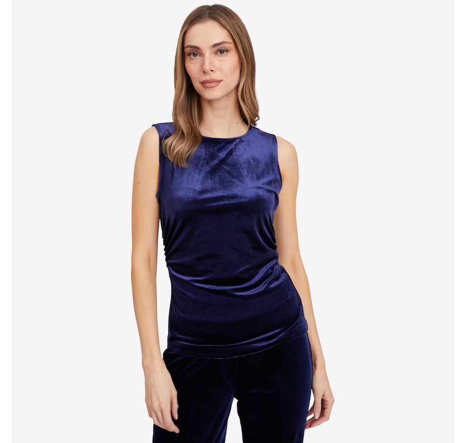 Image 103197_NVY.jpg, Product 103-197 / Price $54.99, Isaac Mizrahi Velvet Crew Neck Tank from Isaac Mizrahi New York on TSC.ca's Fashion department