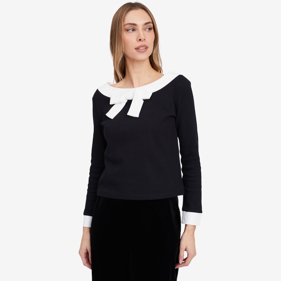 Image 103198_ALTMORE1.jpg, Product 103-198 / Price $29.33, Isaac Mizrahi Ballet Neck Rib Bow Top from Isaac Mizrahi New York on TSC.ca's Fashion department