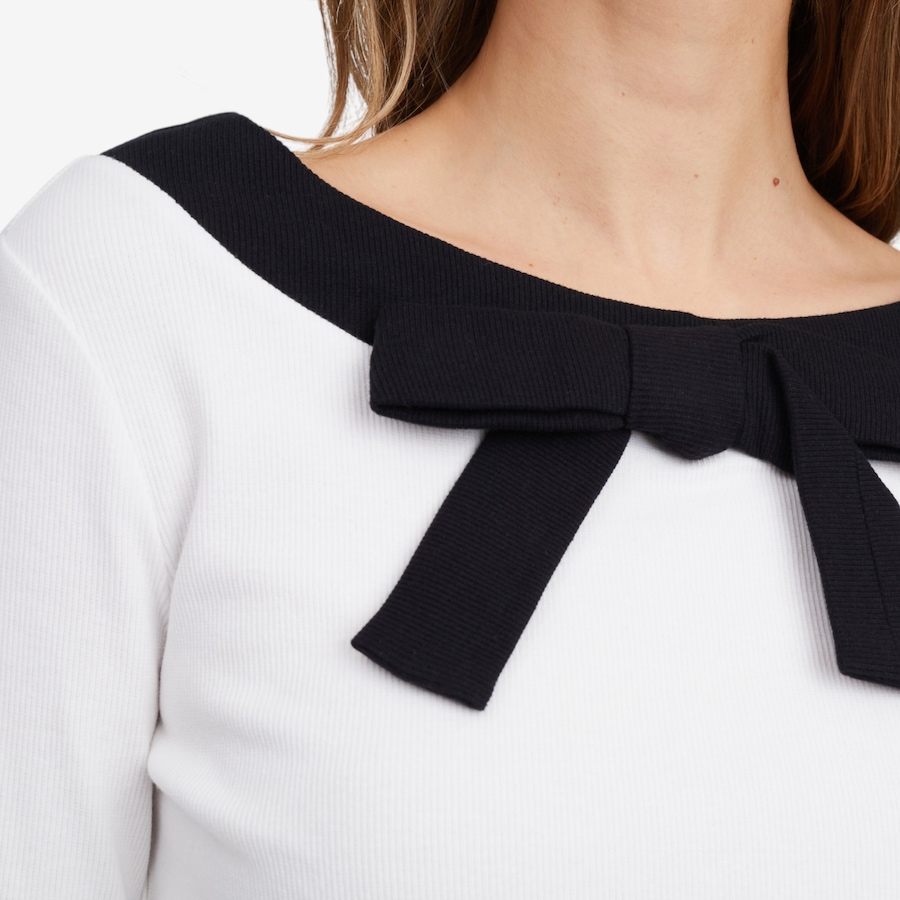 Image 103198_ALTMORE2.jpg, Product 103-198 / Price $29.33, Isaac Mizrahi Ballet Neck Rib Bow Top from Isaac Mizrahi New York on TSC.ca's Fashion department