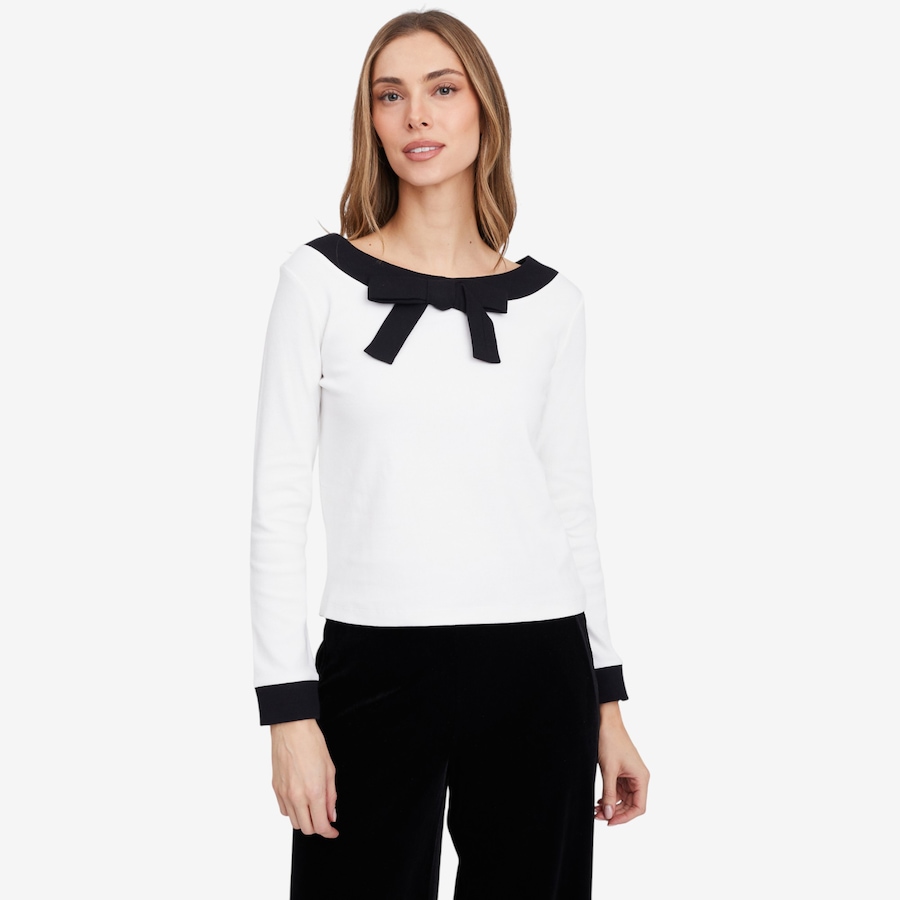 Image 103198_IVYM.jpg, Product 103-198 / Price $29.33, Isaac Mizrahi Ballet Neck Rib Bow Top from Isaac Mizrahi New York on TSC.ca's Fashion department