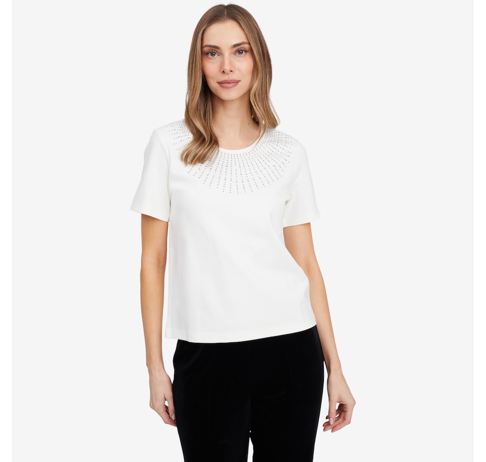 Image 103199_WHT.jpg, Product 103-199 / Price $74.99, Isaac Mizrahi Embellished T-Shirt from Isaac Mizrahi New York on TSC.ca's Fashion department
